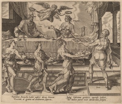 Labor and Diligence Enjoying their Simple Meal by Philip Galle after Maerten van Heemskerck