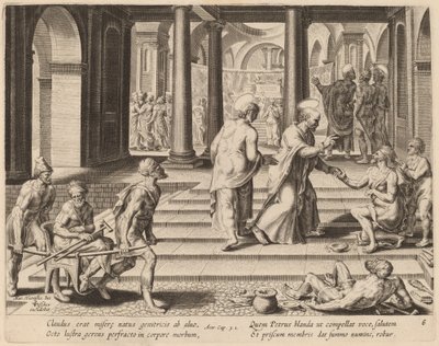 Saints Peter and John Heal a Cripple at the Gate of the Temple by Philip Galle after Maerten van Heemskerck