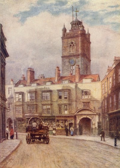 Tower of Church of St Giles, Cripplegate, and Old Houses in Fore Street by Philip Norman