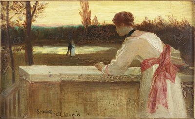 Girl on a Balcony Watching a Couple by a Lake by Philip Richard Morris