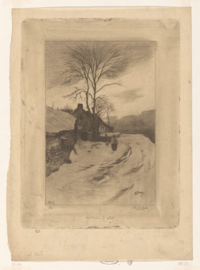 Farms along a road with bare trees by Philip Zilcken (signed by artist)