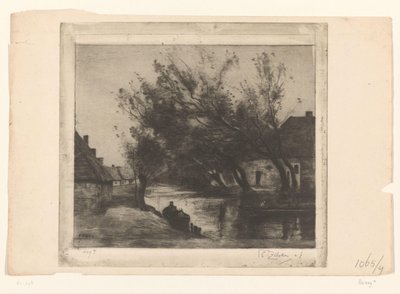 Village scene with ditch and boats by Philip Zilcken (signed by artist)