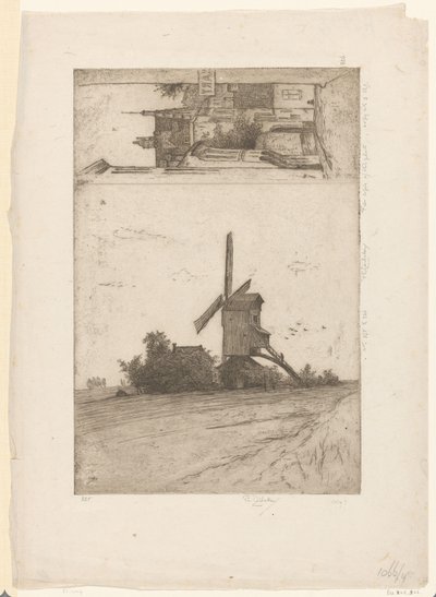 Mill in Meadow Landscape and View in Ravenstein Street, Brussels by Philip Zilcken (signed by artist)