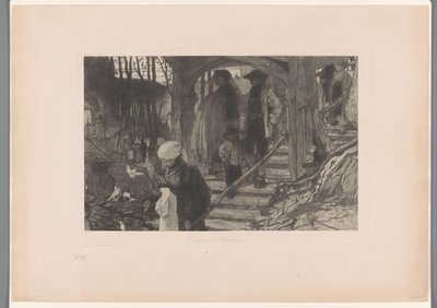 Families Descending a Wooden Staircase by Philip Zilcken