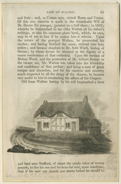 Stafford - Cottage of Isaac Walton: Engraving by Philipp Audinet