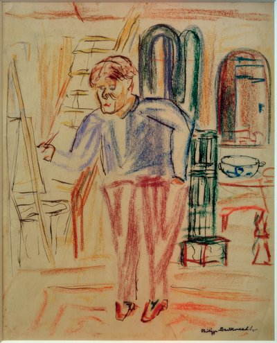 Kirchner at the Easel in His Studio by Philipp Bauknecht