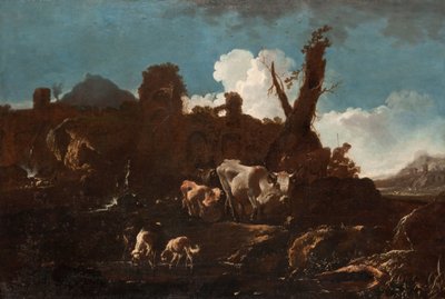 Cattle in an Italian Landscape by Philipp Peter called Rosa da Tivoli Roos