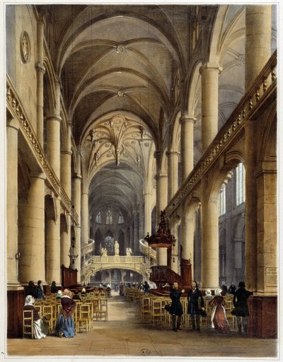 Interior of the Church St Etienne du Mont - in Promenade dans Paris et ses environs, drawings by Jacottet and Benoist, ed. Gihaut Frères by Philippe Benoist
