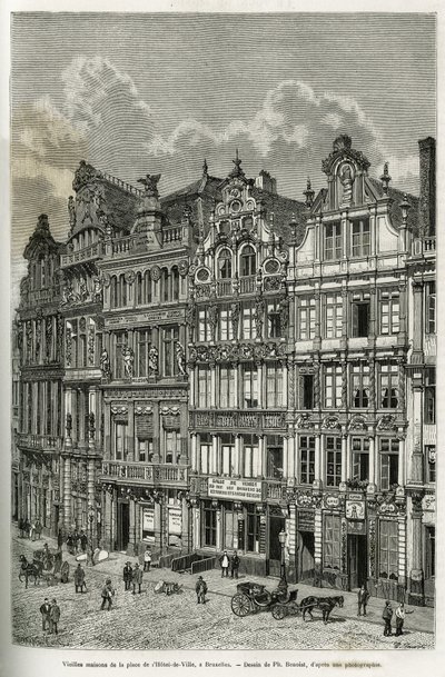 Old Houses in the City Hall Square in Brussels. Engraving by Ph. Benoist, to Illustrate the Story of Belgium by Camille Lemonnier, Published in 