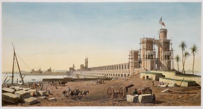 The dam across the Nile, the building of the Aswan Dam, Egypt, 1853 by Philippe Benoist
