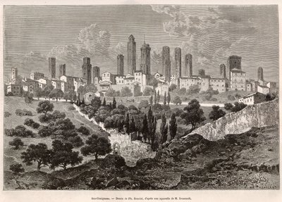 View of San Gimignano (Tuscany, Italy). Engraving After the Drawing by Ph. Benoist, to Illustrate the Voyage to Tuscany and Umbria, by Francis Wey, in 1875, Published in 