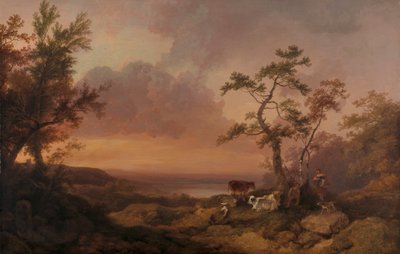 Landscape with Cattle and Peasant by Philippe Jacques de Loutherbourg