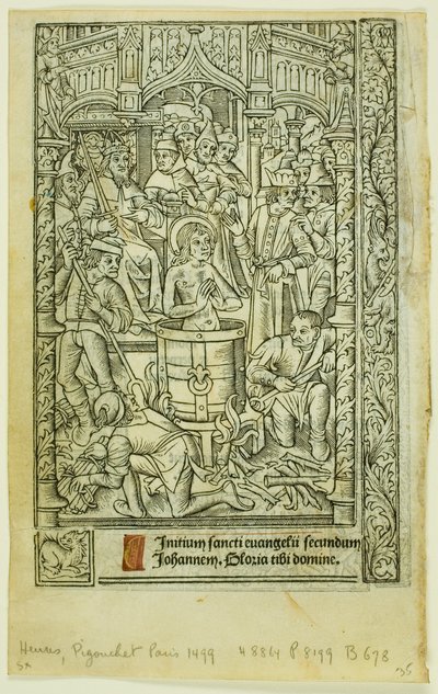 The Martyrdom of Saint John the Evangelist (recto), and December Calendar (verso), from Book of Hours by Philippe Pigouchet