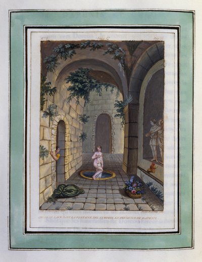 Chloe washes in the fountain of the nymphs in the presence of Daphnis. Drawing by Philippe d