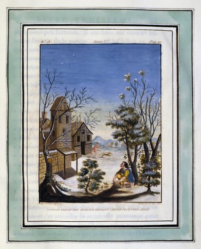 Daphnis Catches Birds During Winter to See Chloe (Illustration from Les Amours Pastorales de Daphnis et Chloe 1787 Edition) by Philippe d