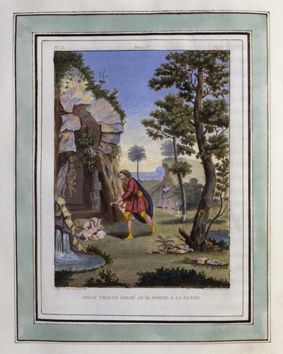 Dryas Finds Chloe and Carries Her to His Wife. Drawing by Philippe d