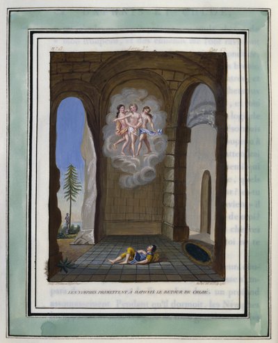 The Nymphs Promise Daphnis the Return of Chloe. Drawing by Philippe d