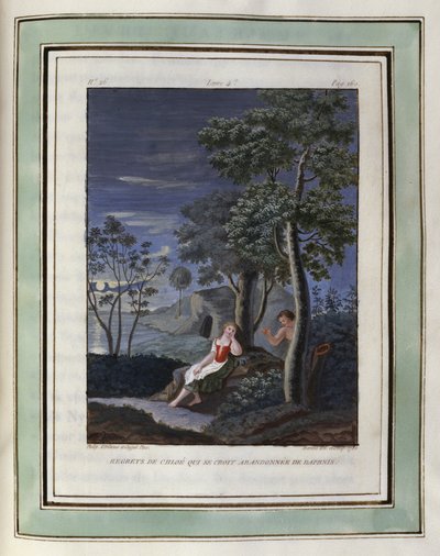 Regrets of Chloe Who Believes She is Abandoned by Daphnis (Illustration from Les Amours Pastorales de Daphnis et Chloe 1787 Edition) by Philippe d