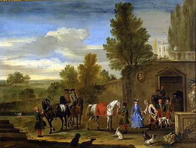 Equestrian Group Outside the Walls of a Castle by Philips (attr.) Wouwermans or Wouvermans