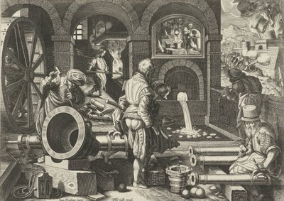 Artillery Workshop (series title: New Inventions and Discoveries) by Philips Galle (attributed to workshop of)