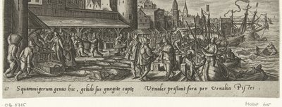 Fish Market (series title: Hunting and Fishing, Venationes, Piscationes et Aucupii Typi) by Philips Galle (attributed to workshop of)
