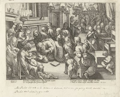 Paul Revives Eutychus (Acts of the Apostles) by Philips Galle (workshop of)