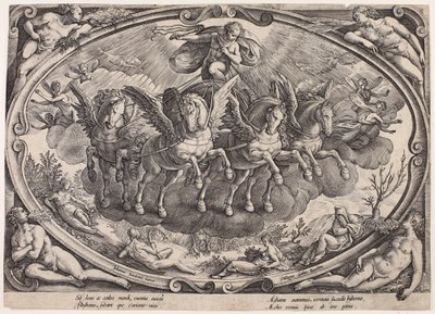 Apollo (Sol) with the Sun Chariot (The Four Seasons with the Sun, Title Page) by Philips Galle