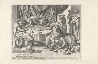 Christ Anointed by Mary Magdalene (Six Scenes with Christ and Women from the Gospels) by Philips Galle