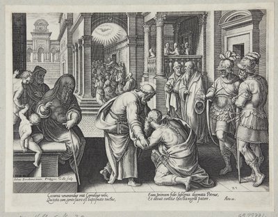 Cornelius Kneeling Before St. Peter by Philips Galle
