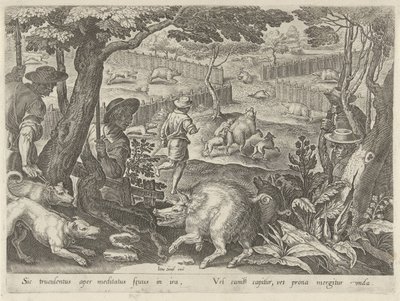 Boar Hunt (series title: Hunting Scenes) by Philips Galle