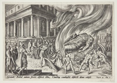 Jehu Destroying the Temple and Statue of Baal by Philips Galle