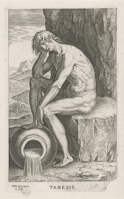 River God Tamesis, Tamesis (title on object), River and Sea Gods (series title), Semideorum Marinorum amnicorumque sigillariae imagines perelegantes (series title) by Philips Galle
