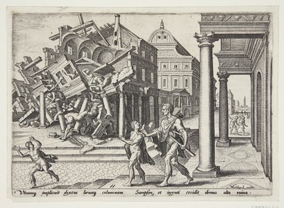 Samson Let Out of the Prison and Destroying the Temple of the Philistines by Philips Galle
