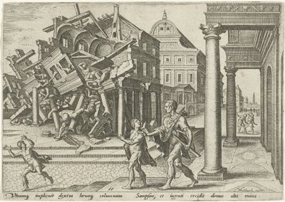 Samson Destroys the Temple of the Philistines by Philips Galle