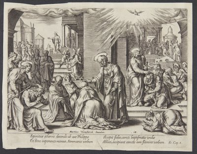 St. Peter, St. John and St. Philip Laying Their Hands on the Baptized at Samaria by Philips Galle