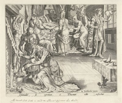 Tamar Cooking for Amnon (History of Tamar and Amnon) by Philips Galle