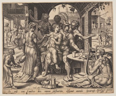 The Prodigal Son Squandering his Inheritance on Harlots, from The Parable of the Prodigal Son by Philips Galle