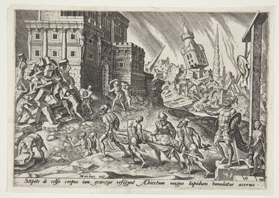 The Corpse of the King of Ai Brought to the Gate of the City by Philips Galle