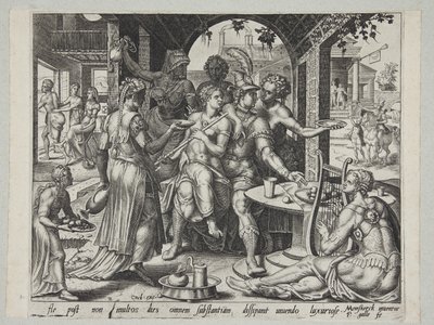 The Prodigal Son Squandering His Inheritance on Harlots by Philips Galle