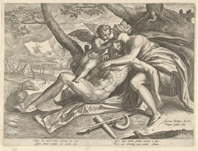 Venus mourns the death of Adonis, The Story of Adonis (series title) by Philips Galle