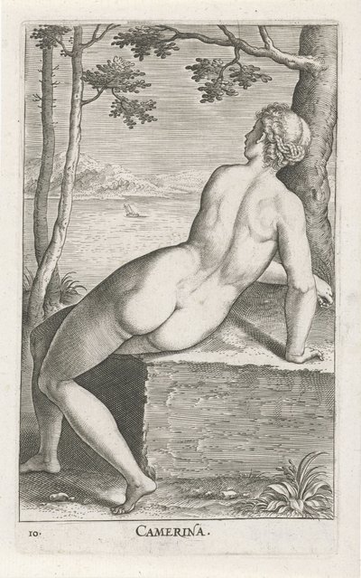 Water Nymph Camerina (title on object) Stream and Water Nymphs (series title) Nimpharum oceanitidum, ephydridum potamidum naiadum by Philips Galle