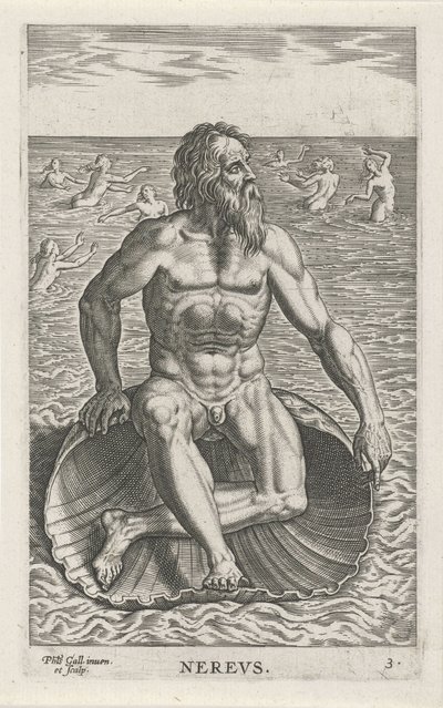 Sea God Nereus (River and Sea Gods, Elegant Images of Marine and River Demigods) by Philips Galle
