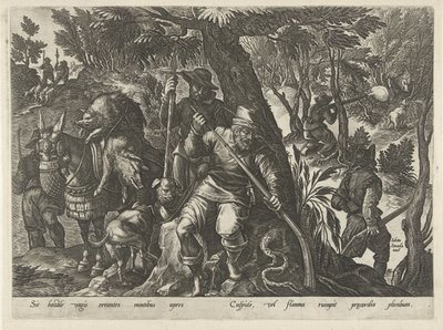 Boar Hunt with Guns by Philips Galle