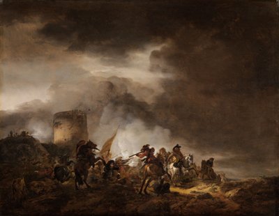 Battle Between Horsemen and Foot Soldiers Before a Fortification by Philips Wouwerman