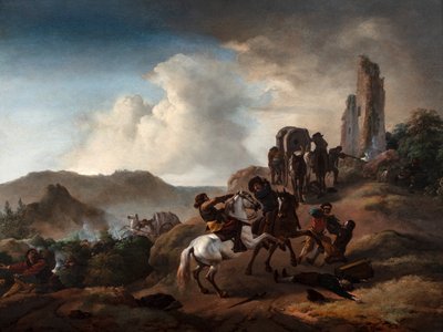Bandits Ambushing Travelers on a Path in an Italianate Landscape, c.1640-50 by Philips Wouwermans or Wouwerman