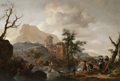 Stag Hunt in a River by Philips Wouwerman