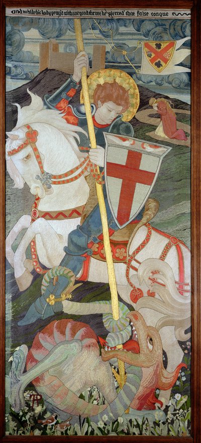 St. George Slaying The Dragon, With Una Praying In Background, 1904 (embroidery) by Phoebe Anna Traquair