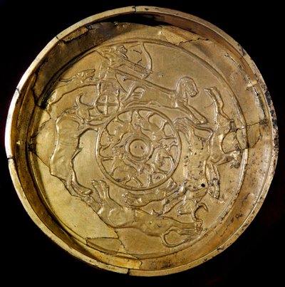 Phoenician Art: Gold Platter Decorates Royal Hunting Scene by Phoenician