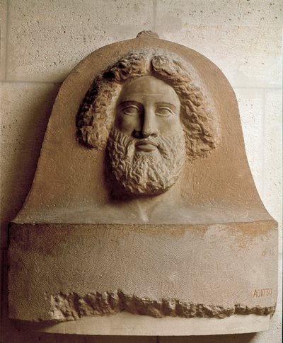 Head of man carved on a Phoenician sarcophagus (4th century BC) by Phoenician Phoenician