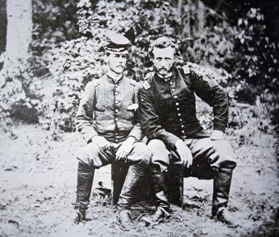 Portrait of Lieutenant George A. Custer (1839-1876) with his POW Lieutenant Washington of the Confederate Army, captured in May 1862 by Photographer American